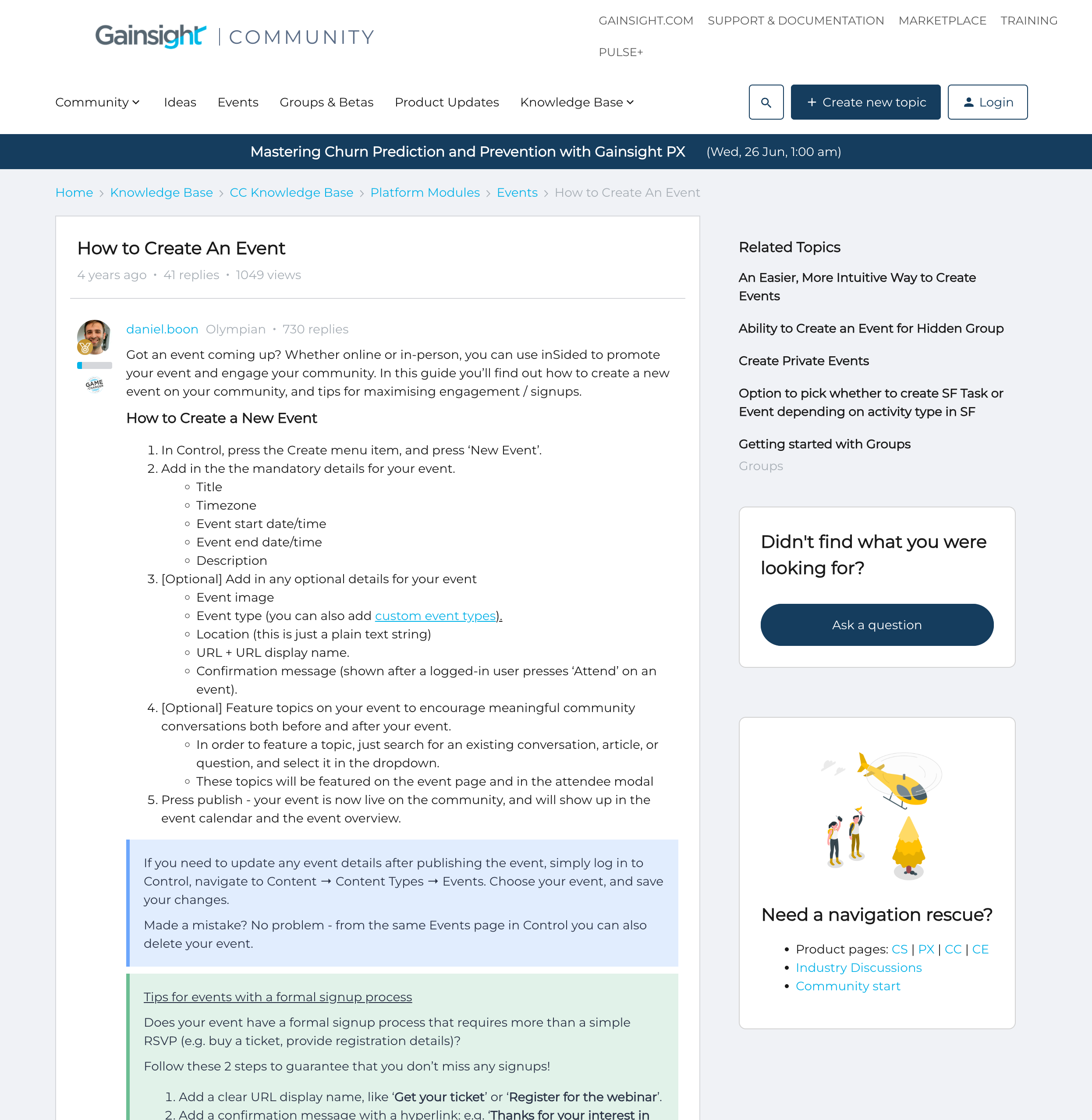 Screenshot from the Gainsight community