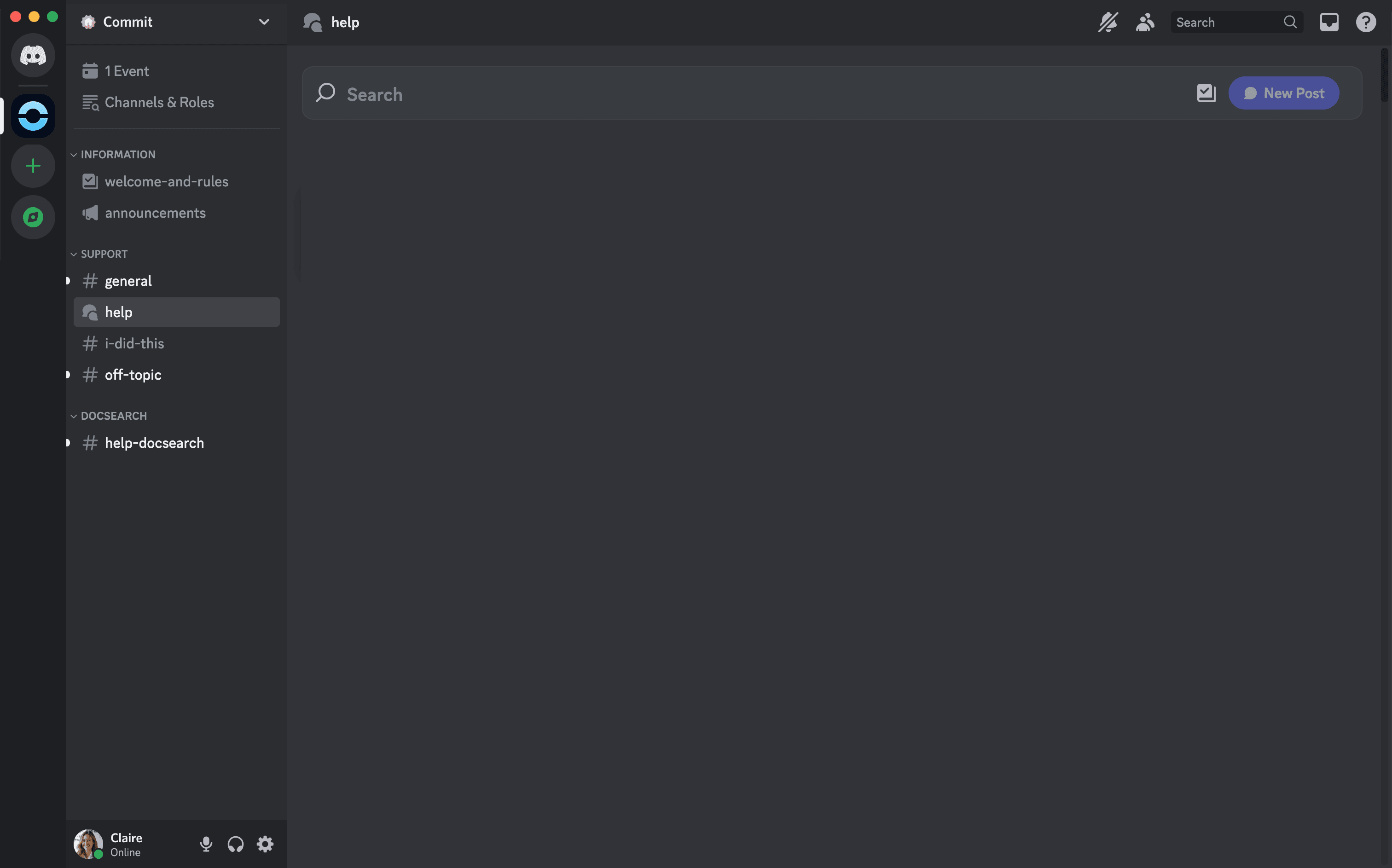 Interface of the Discord desktop app