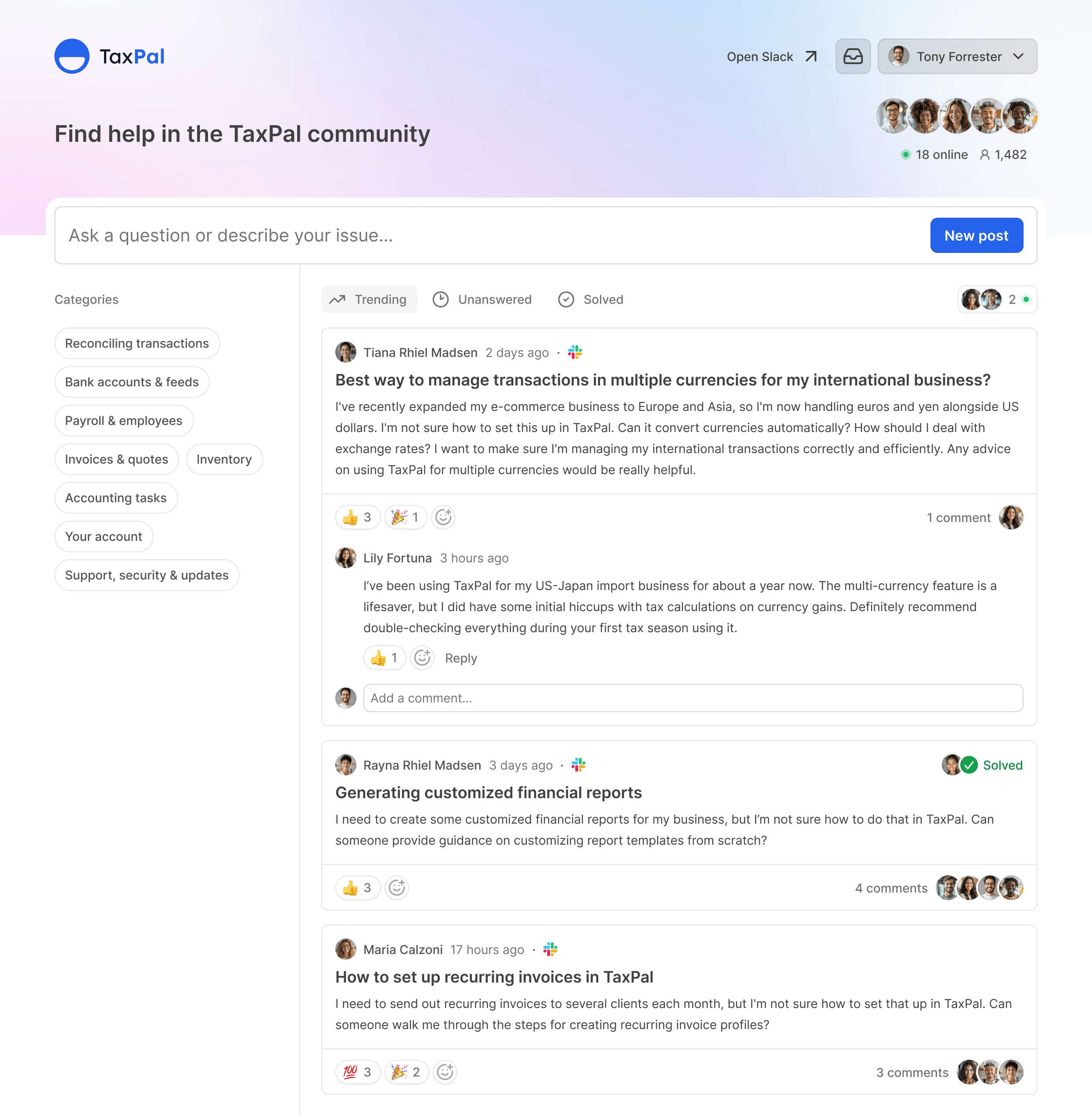 Screenshot of the Slack integration channel