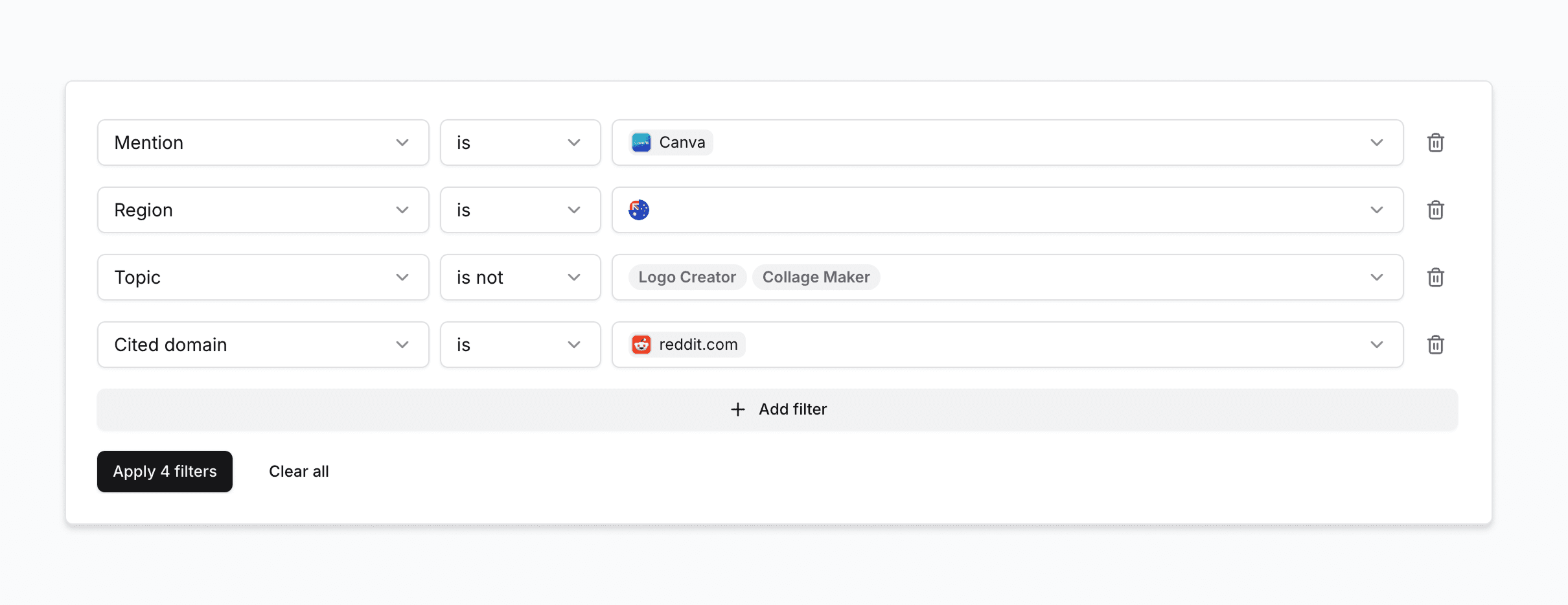 Enhanced answer filtering with new dimensions and logical operators